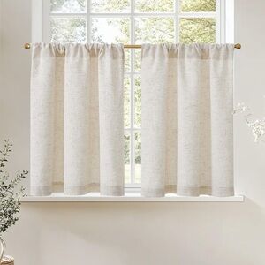 Linen Curtains 2 Panel Set, Modern Kitchen Curtains Small Window Rod Pocket 36”